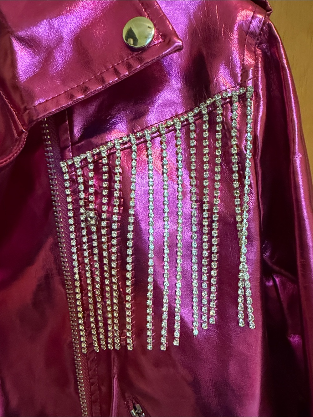 Buddy Love Metallic Hot Pink Fringe Biker Jacket - Picture 4 of 8